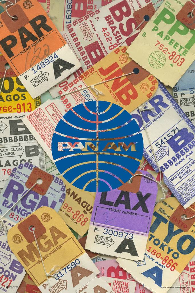 Pan Am Logo Airport Luggage Baggage Tag Collage American Vintage Travel Ad Airline American Airplane Plane Flying Cool Wall Art Print Poster 12x18 208564