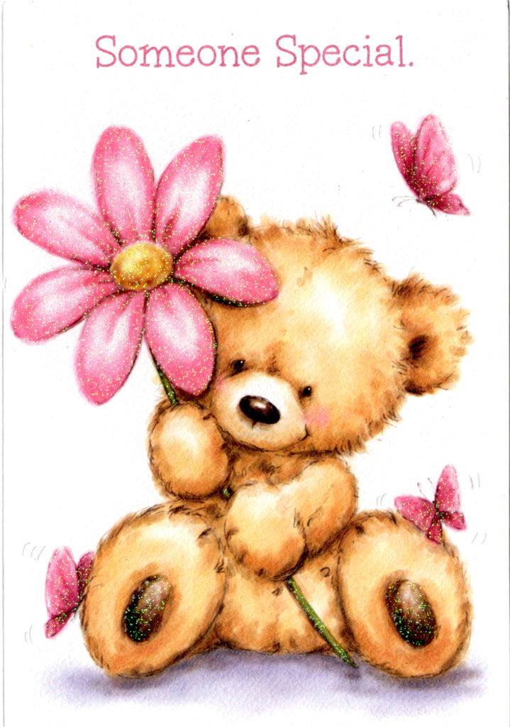 Bear with flower Birthday card Retail $2.99. Inside: Hope your day is as special as you are. Happy Birthday. | 6079 | 255336