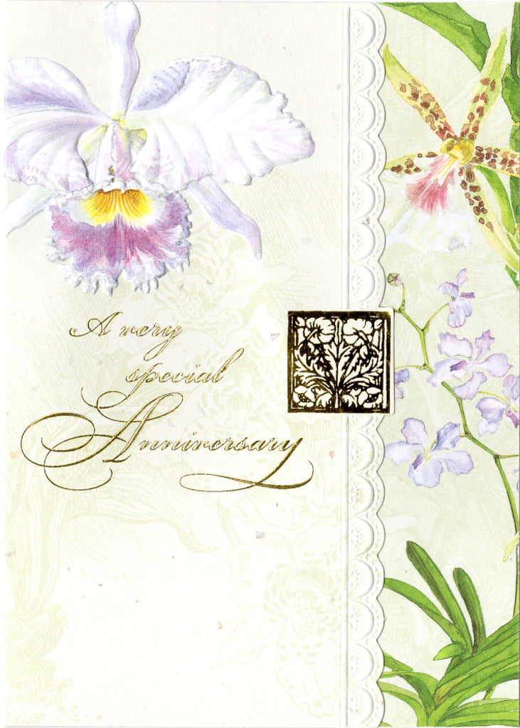 Your anniversary gold foil embossed die cut anniversary greeting card by Carol Wilson. Inside: May happiness be part of your life for years. Retail $4.25 | CRG1062 | 255419