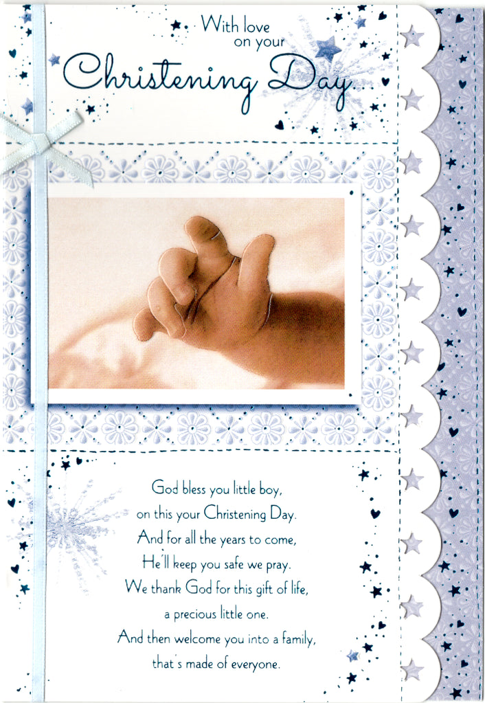 Little hand- Christening Boy greeting card. Retail $4.49. Inside: Sending you wishes of love and light on this special day... | 5760 | 255456