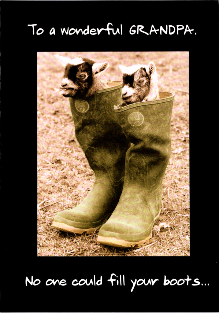 Fill your boots- Grandfather family birthday card. Unity quantity: 6. Retail $2.59. Inside: Except for us kids! Happy Birthday. | 5187 | 255458