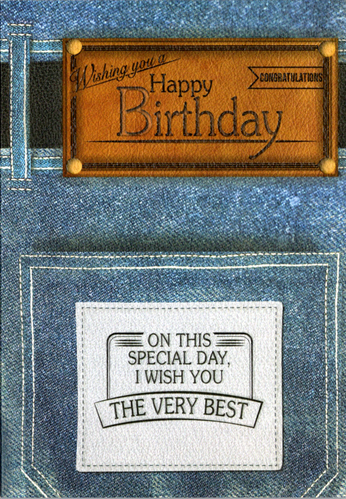 Jean pocket- Kids birthday card. Retail $3.49. Inside: Hoping today is a perfect fit! | 7062 | 255463