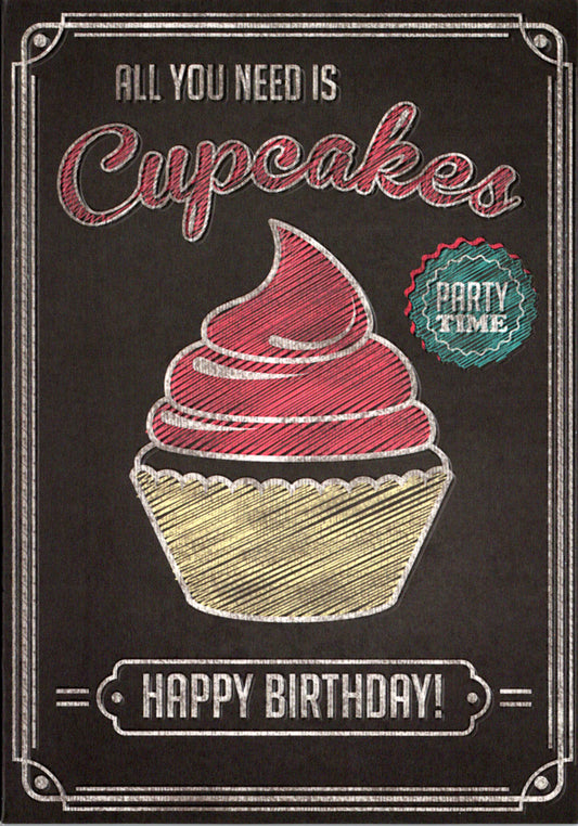 PINK CUPCAKE from Blackboard Collection. General Birthday greeting card. Retail $3.49  Inside: Have a sweet day! | 6900 | 255483