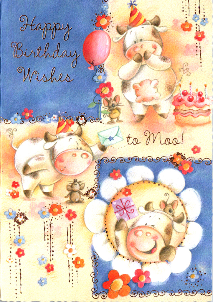 Cute cows- kids female birthday card. Retail $3.49. Inside: Have an udderly wonderful birthday! | 05140A | 255508