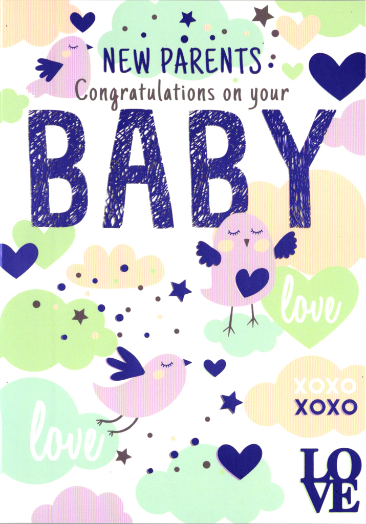 BIRDIES IN CLOUDS-NEW PARENTS Retail $2.99 Inside: A bundle of Joy to simply adore... 5x7 Greeting Card | 8066 | 255525
