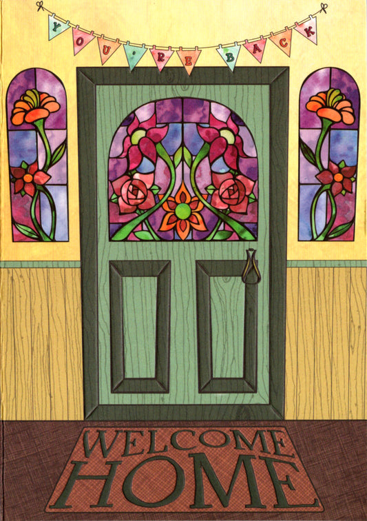 Front door- New home greeting card. Retail $3.49.  Inside: So glad to see you. Welcome home. | 7150 | 255532