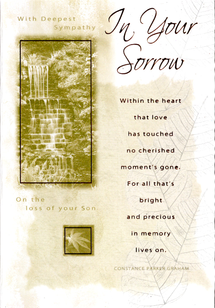 Waterfall- Sympathy loss of son greeting card. Retail $2.99. Inside: Hoping your memories bring comfort... | 04436A | 255542