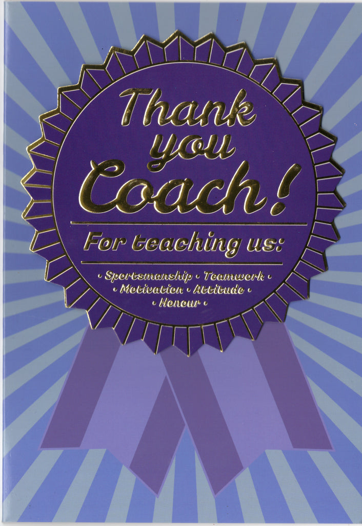 Blue ribbon- Thank you coach greeting card. Retail $3.99. Inside: Your inspiration and support has meant so much this season | 8088 | 255549