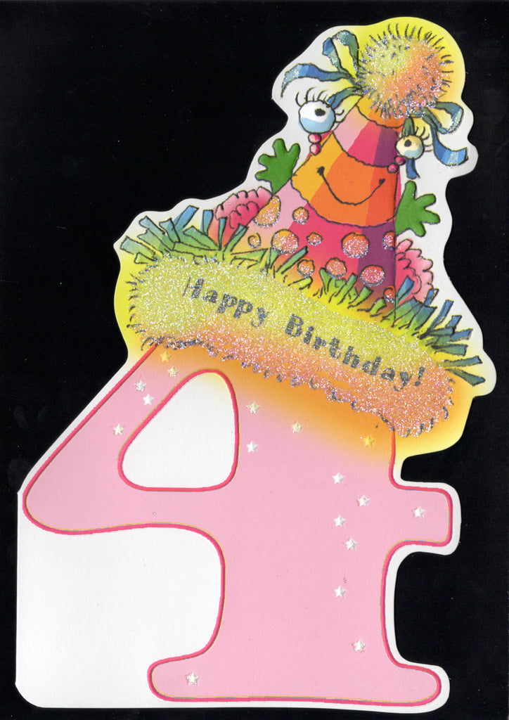 4th Birthday kid party themed birthday card by Carol Wilson. Inside: Happy Birthday precious one! Being 4 is so much fun! Retail $3.95. | CG1704 | 255559