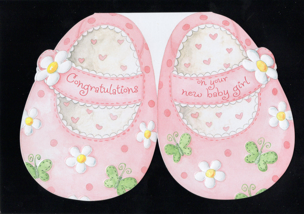 Baby pink embossed die cut new baby girl greeting card by Carol Wilson. Inside: Sometimes the smallest things take up the most room in our hearts. Retail $4.99 | CRG1692 | 255588