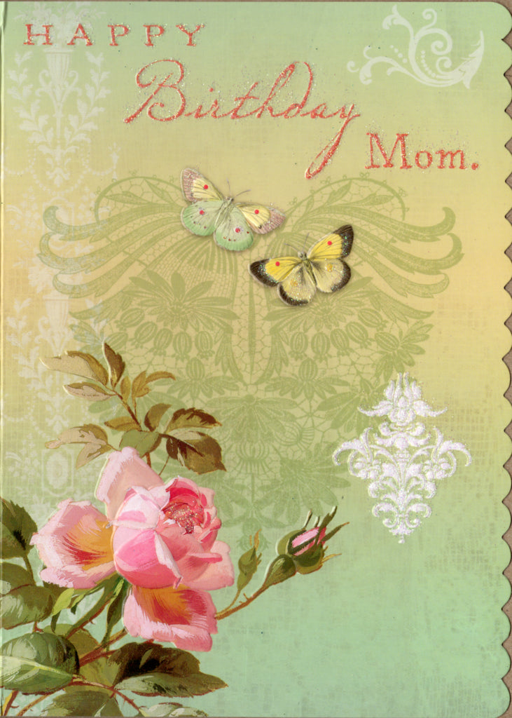 Roses and Butterfly embossed die cut Mom birthday greeting card by Carol Wilson. Inside: May your birthday be the beginning of a wonderful year! Retail $4.25 | CRGN4011US | 255603