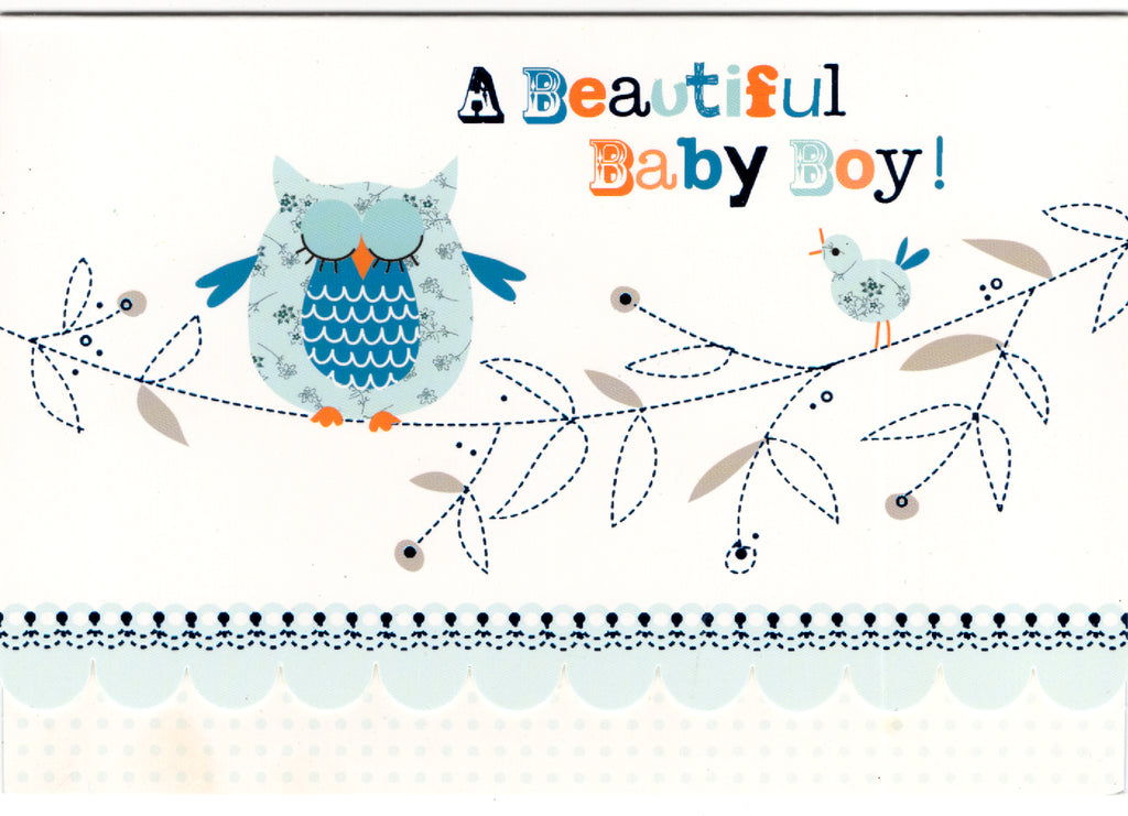 Blue owl new baby boy greeting card. Retail $2.99 Inside: Congratulations on your little bundle of joy. | 5204 | 255616