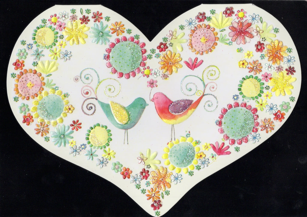 Love birds anniversary heart embossed die cut greeting card by Carol Wilson Inside: You make my heart sing. Retail $4.25 | CG1729 | 255662