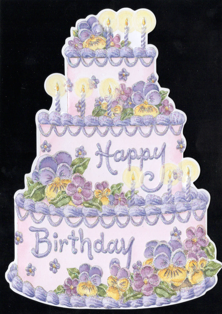 Festive purple floral birthday cake! Embossed die cut general birthday greeting card by Carol Wilson Inside You take the cake! Retail $4.99. | CRG1354 | 255727