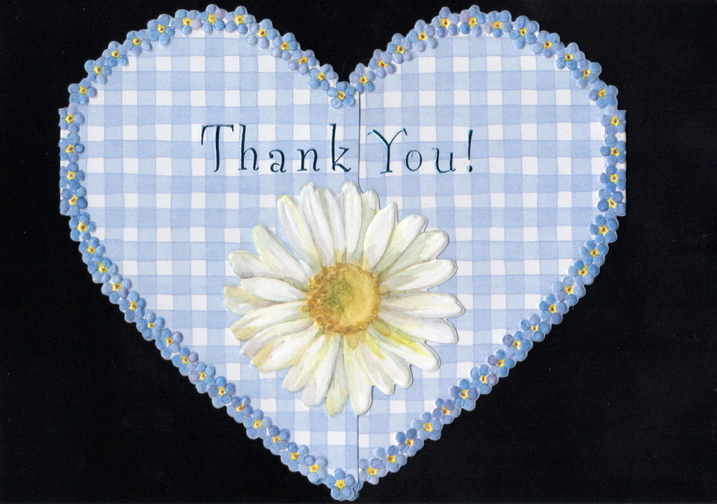 Bright white daisy flower on a gingham background. Thank you card by Carol Wilson. Inside: You are so thoughtful! Retail $3.25 | CG1235 | 255778