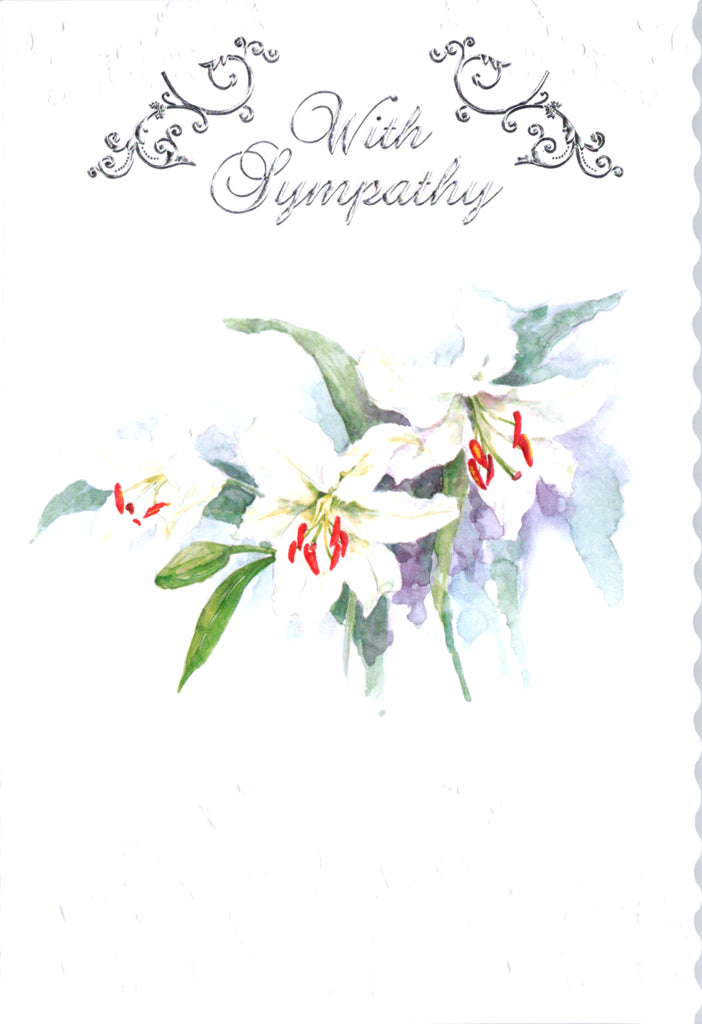 White tiger lilies embossed die-cut sympathy greeting card by Carol Wilson.I Inside: Those we have loved remain in our hearts forever. Retail $4.99. | CRG5010 | 255802