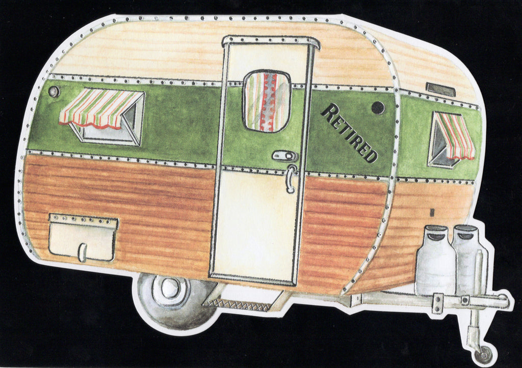 Camper van embossed die-cut retirement celebration greeting card by Carol Wilson. Inside: Enjoy the adventures of retirement! Retail $4.25 | CRG6028 | 255803