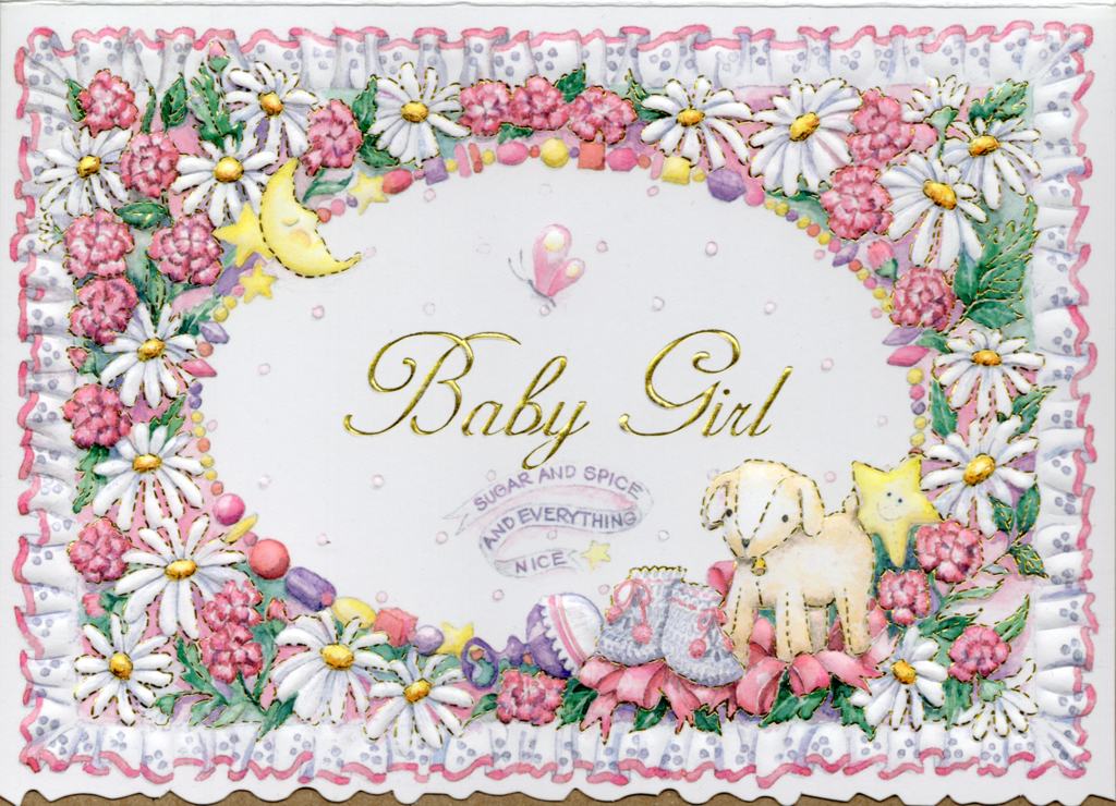 Beautiful baby girl embossed die cut new baby card by Carol Wilson Inside: To love and to cherish. Congratulations Retail $4.25 | CRG138 | 255822