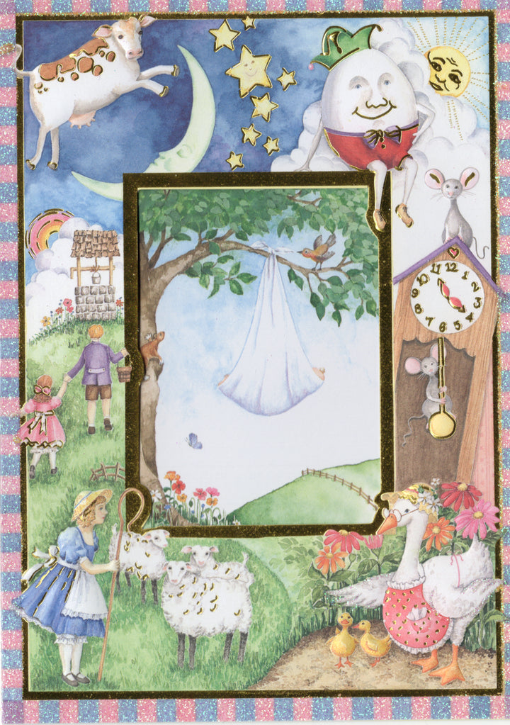 Classic nursery rhyme themed embossed die cut new baby greeting card by Carol Wilson Inside: In a story filled with marvels and fun.... Retail $4.25 | CRG156 | 255823