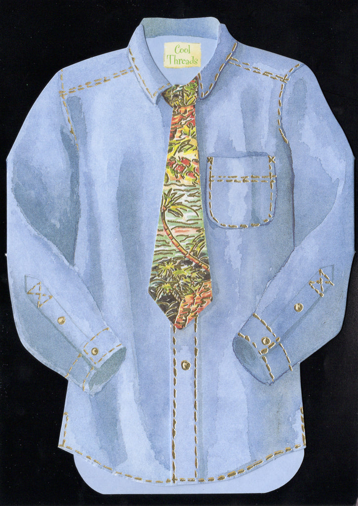 Blue denim dress shirt shaped embossed die-cut male birthday card by Carol Wilson. Inside Happy Birthday to one cool guy! Retail $4.25. | CRG1166 | 255829