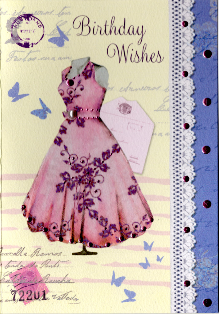 Floral dress- Female birthday Greeting Card. Retail $3.49. Inside: For a simply perfect day. When all your dreams are fulfilled. | PC-CA12 | 255838