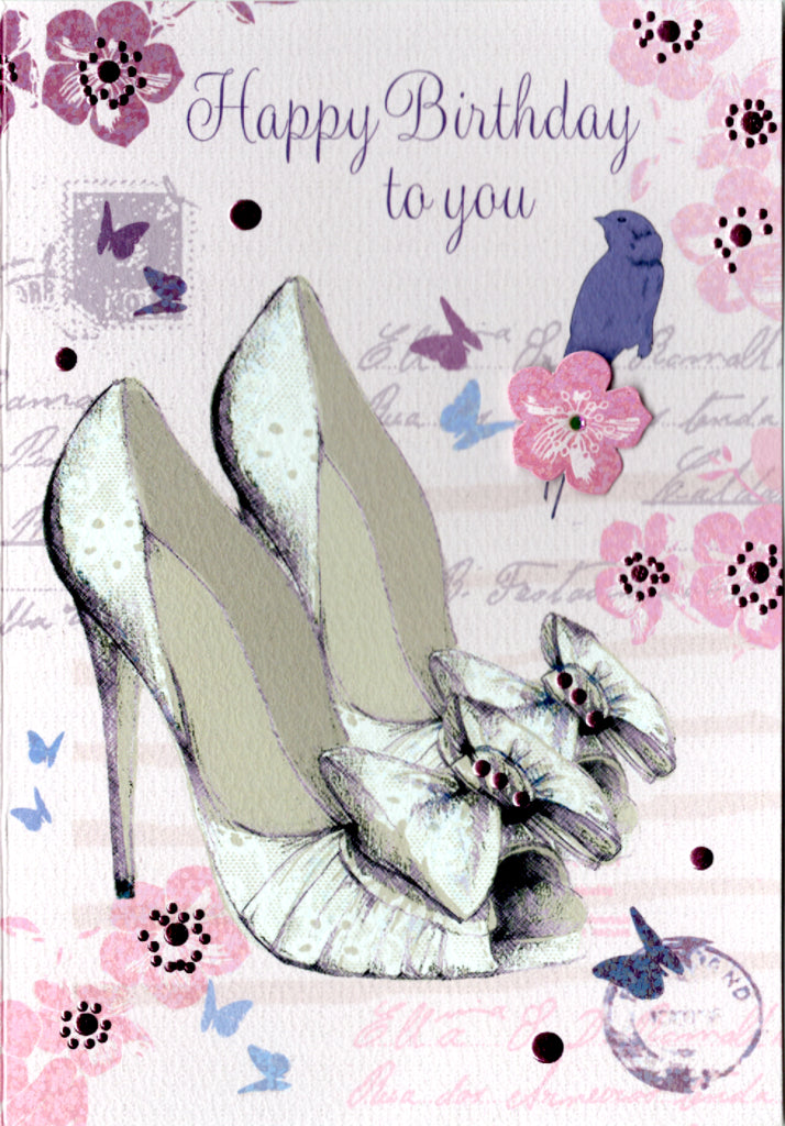 Purple heels- Female birthday Greeting Card. Retail $3.49. Inside: Enjoy every fabulous minute. With love. | PC-CA13 | 255869