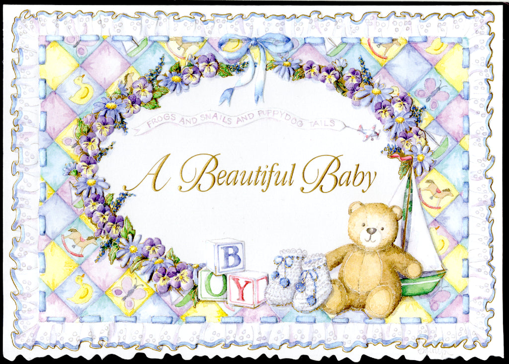 Beautiful baby boy embossed die cut new baby card by Carol Wilson Inside: To love and to cherish. Congratulations Retail $4.25 | CRG139 | 255878