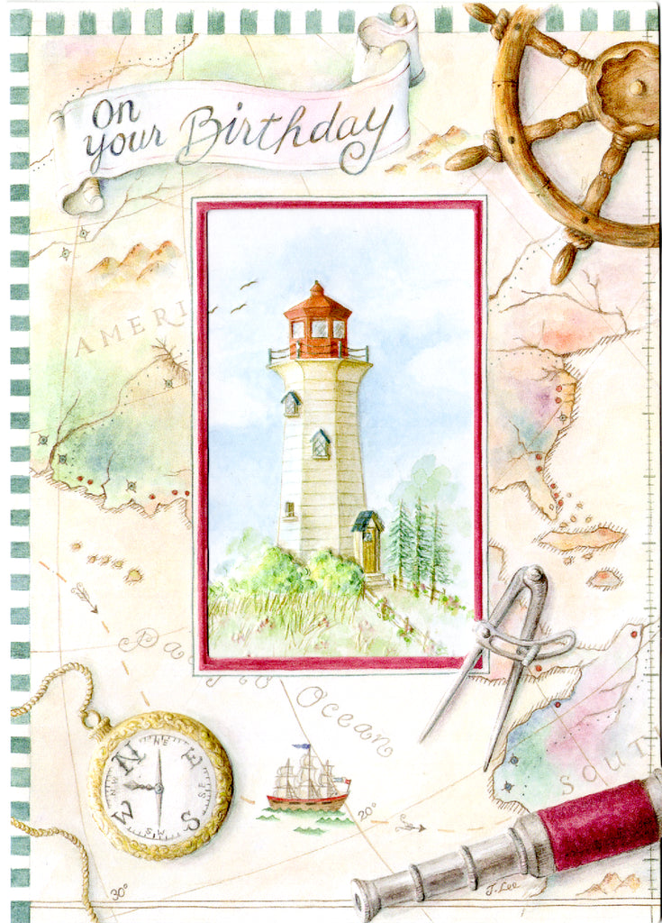 Nautical themed embossed die cut birthday greeting card by Carol Wilson. Inside: Wishing you a great day with the best life has to offer! Retail $4.25 | CRG182 | 255879