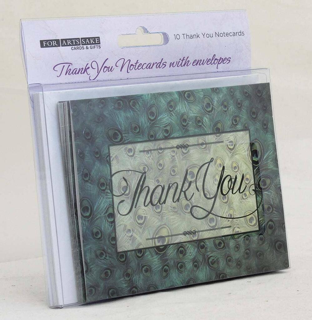 For Arts Sake Peacock Feather Bird Design Gift Thank You 4x5 Blank Cards Boxed Notecard Set With 10 Envelopes. BTY0001 | 255916