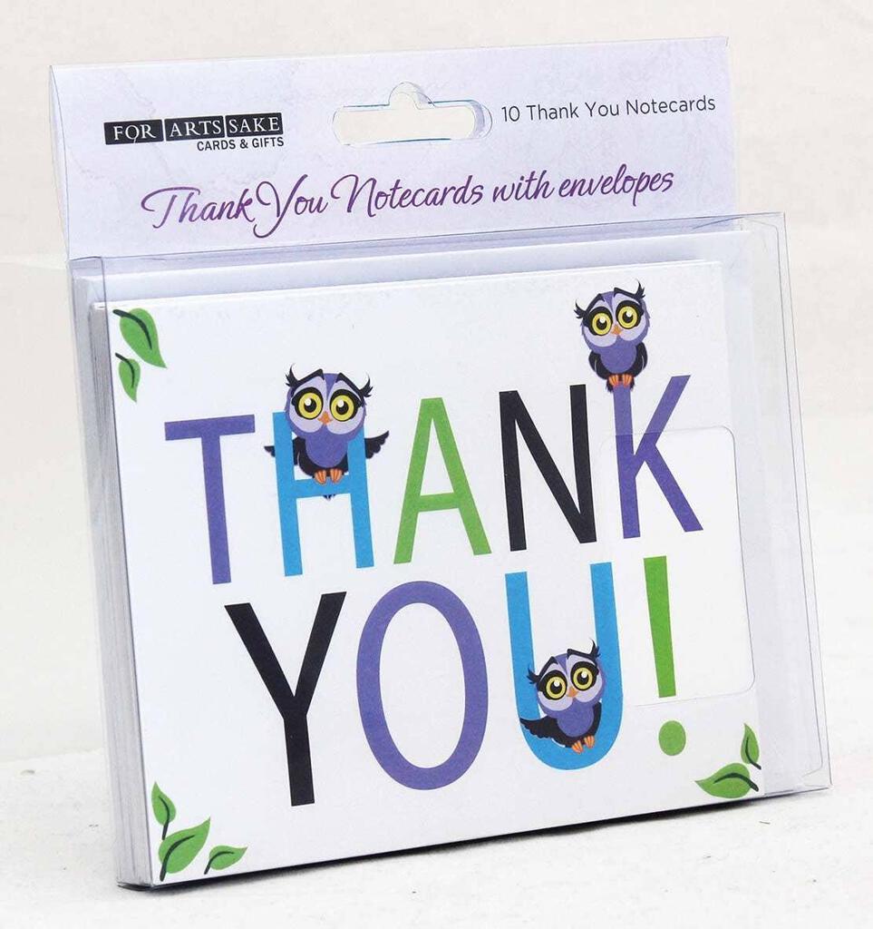 For Arts Sake Cute Owls Bird Gift Thank You 4x5 Blank Cards Boxed Notecard Set With 10 Envelopes. BTY0007 | 255920