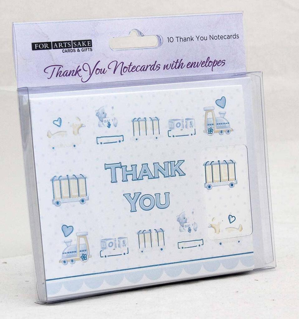 For Arts Sake Baby Boy Blue Train Nursery Gift Thank You 4x5 Blank Cards Boxed Notecard Set With 10 Envelopes. BTY0012 | 255924