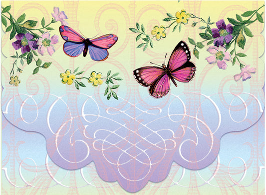 Charlottes butterfly Portfolio Boxed Note Cards by Carol Wilson. 10 embossed 4x5 Die-Cut Notecards and Matching Envelopes in Decorative Gift Box with Magnetic Flap. NCP2510