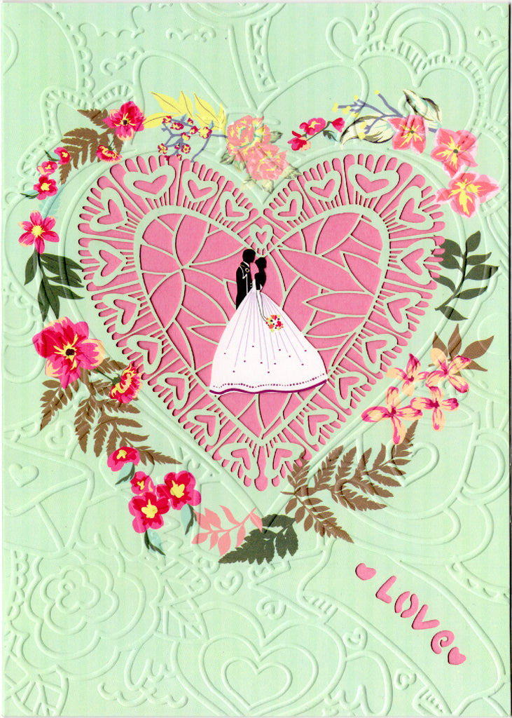 Wedding heart couple themed laser cut embossed card. Blank inside. embossed die-cut envelope. Retail $4.99 | CRG0144 | 256065