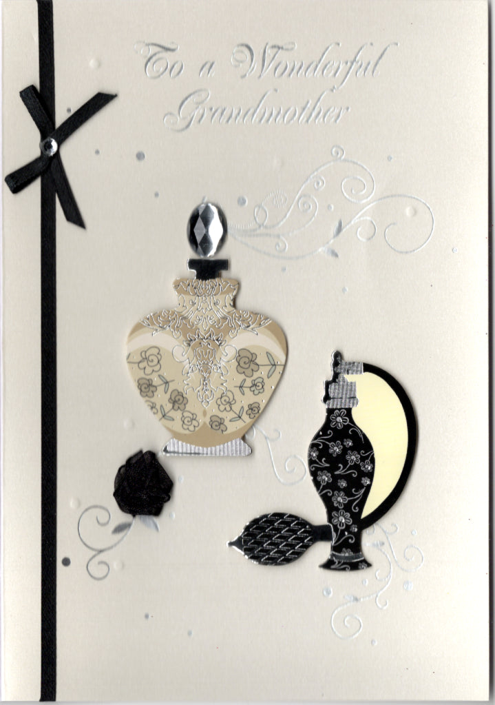 Perfume- Grandmother family birthday card. Retail $2.99. Inside: Wishing you a happy birthday! | 6948 | 256079