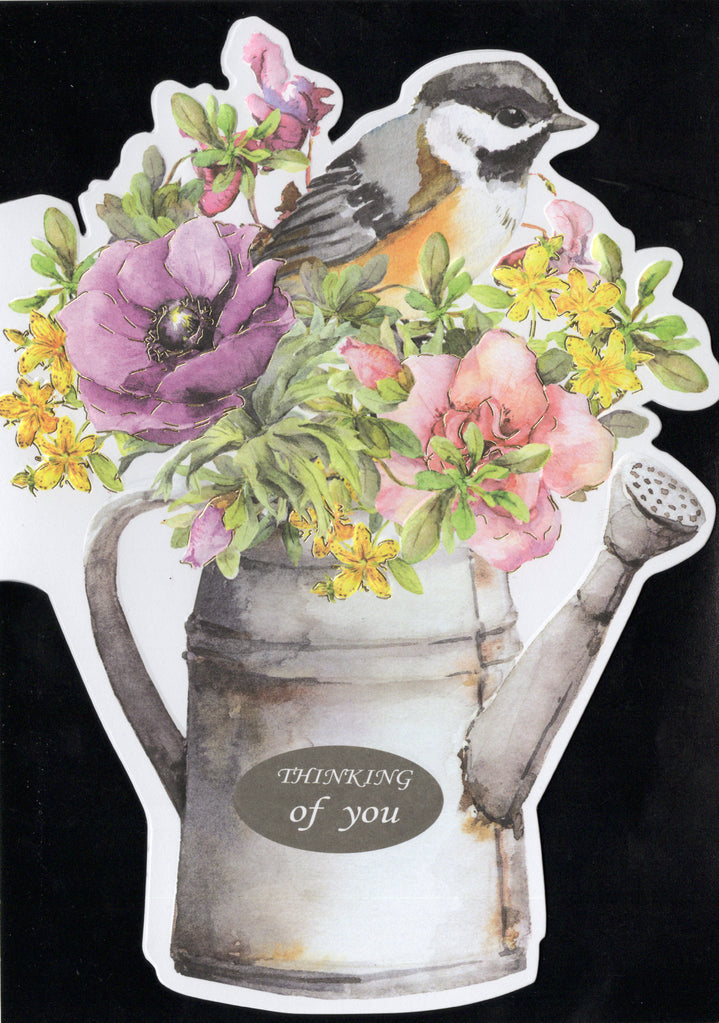 Spring Robin floral watering can birthday greeting card by Carol Wilson. Inside: May love and joy blossom on your birthday and always! Retail $4.99 | CRGN7001 | 256097
