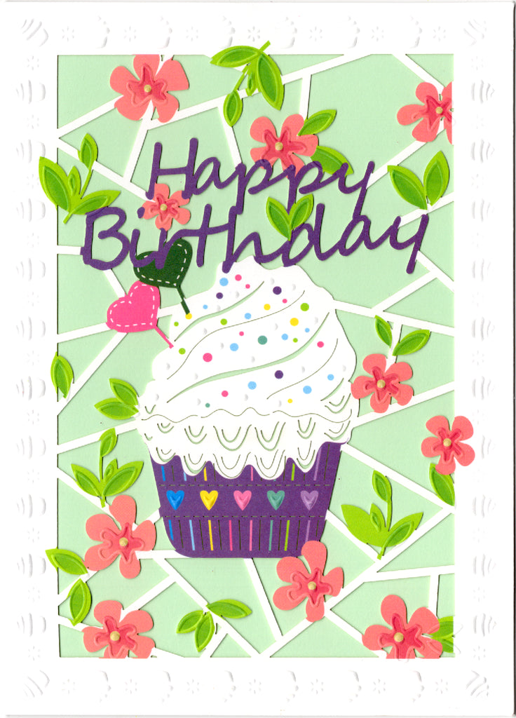 Happy Birthday cupcake themed laser cut embossed card. Blank inside. embossed die-cut envelope. Retail $4.99 | CRG0303 | 256102