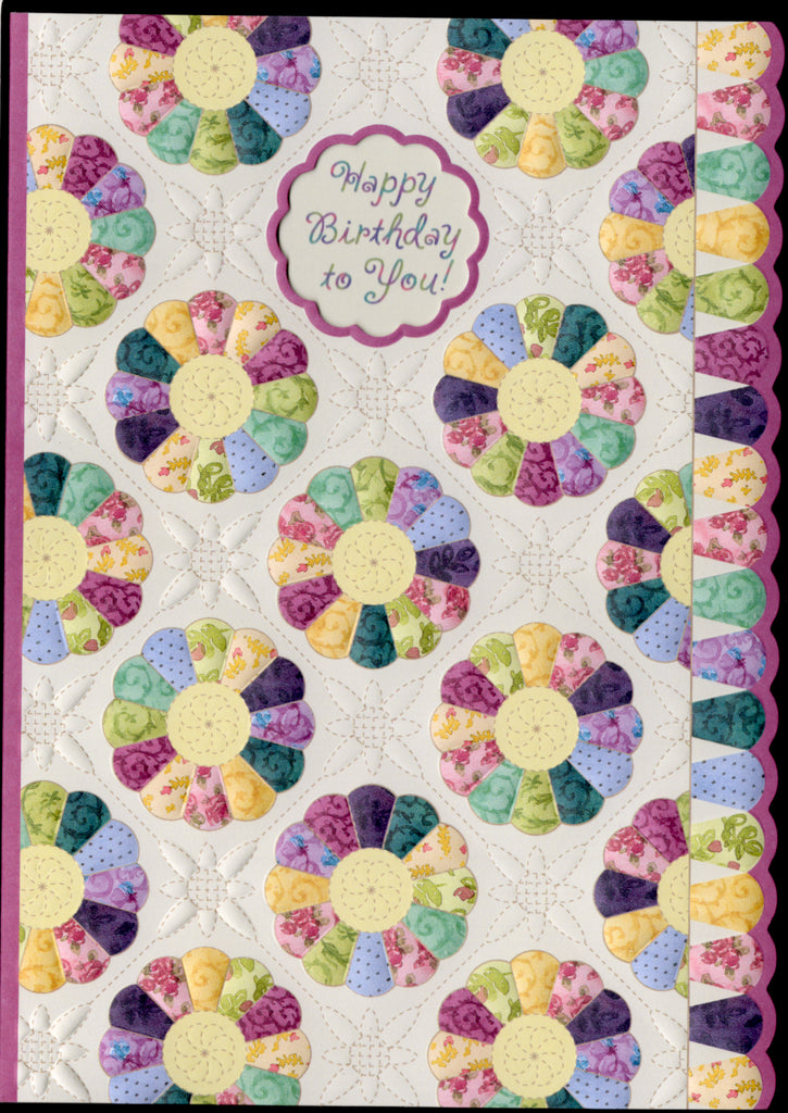 Button quilt embossed die-cut birthday card by Carol Wilson. Inside: Happy Birthday! Retail $4.99. | CG1391 | 256109