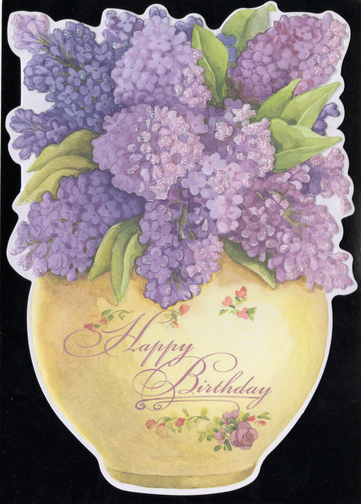 Purple lilacs in a golden vase embossed die cut general birthday greeting card by Carol Wilson. Inside: Today is the day that is just for you! Retail $4.25 | CRG1338 | 256111