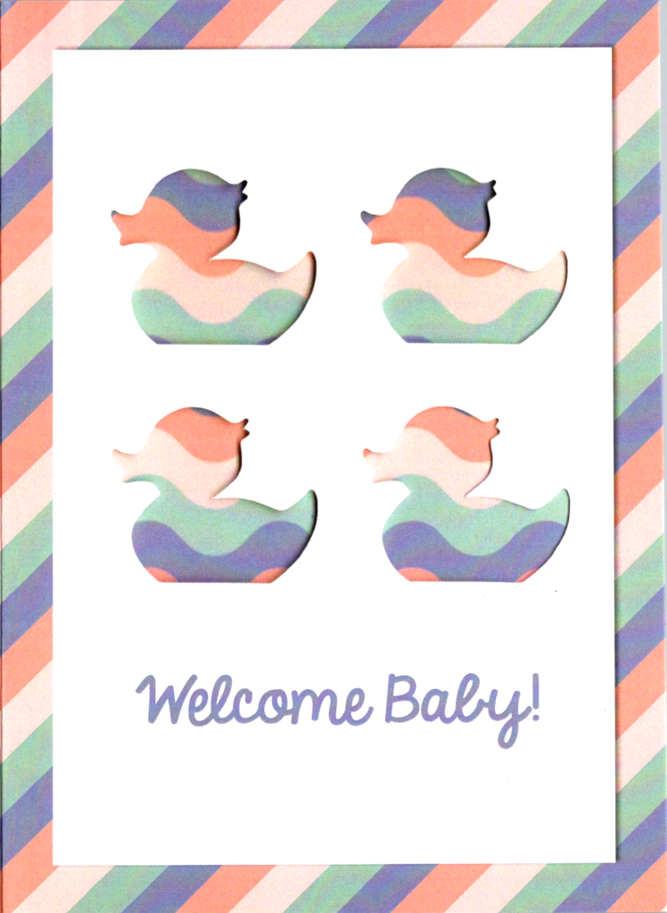 Baby ducks new baby greeting card. Retail $3.99. Inside: Congratulations on the arrival of your baby! | 7677 | 256116