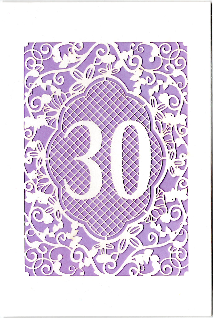 Purple lace themed 30th Age Birthday card Retail $3.99. Inside: All the best on your 30th Birthday. | 7415 | 256136