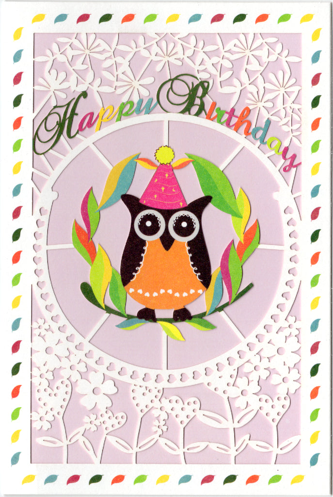 Owl themed Birthday card Retail $3.99. Inside: Blank inside. | 7397 | 256143