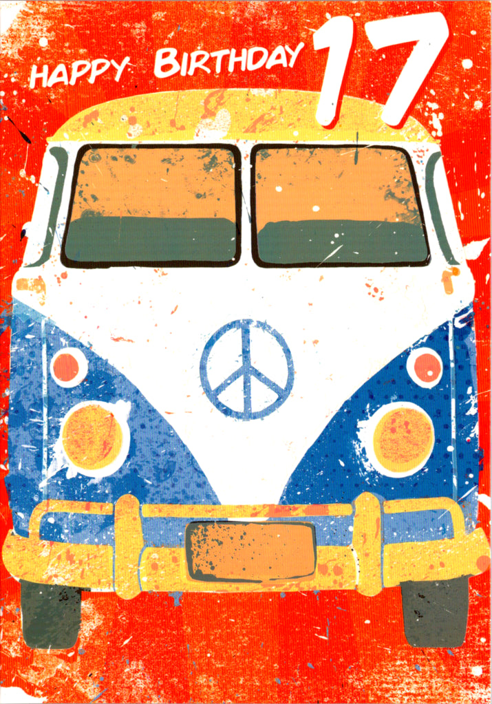 Peace van- 17th age female birthday card. Retail $2.99. Inside: Happy Birthday. | 7664 | 256160