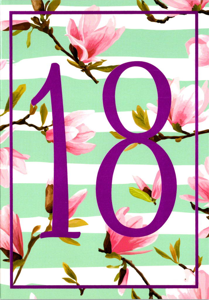 Pink flowers- 18th age female birthday card. Retail $2.99. Inside: Wishing you an 18th birthday as special as you! | 7679 | 256167