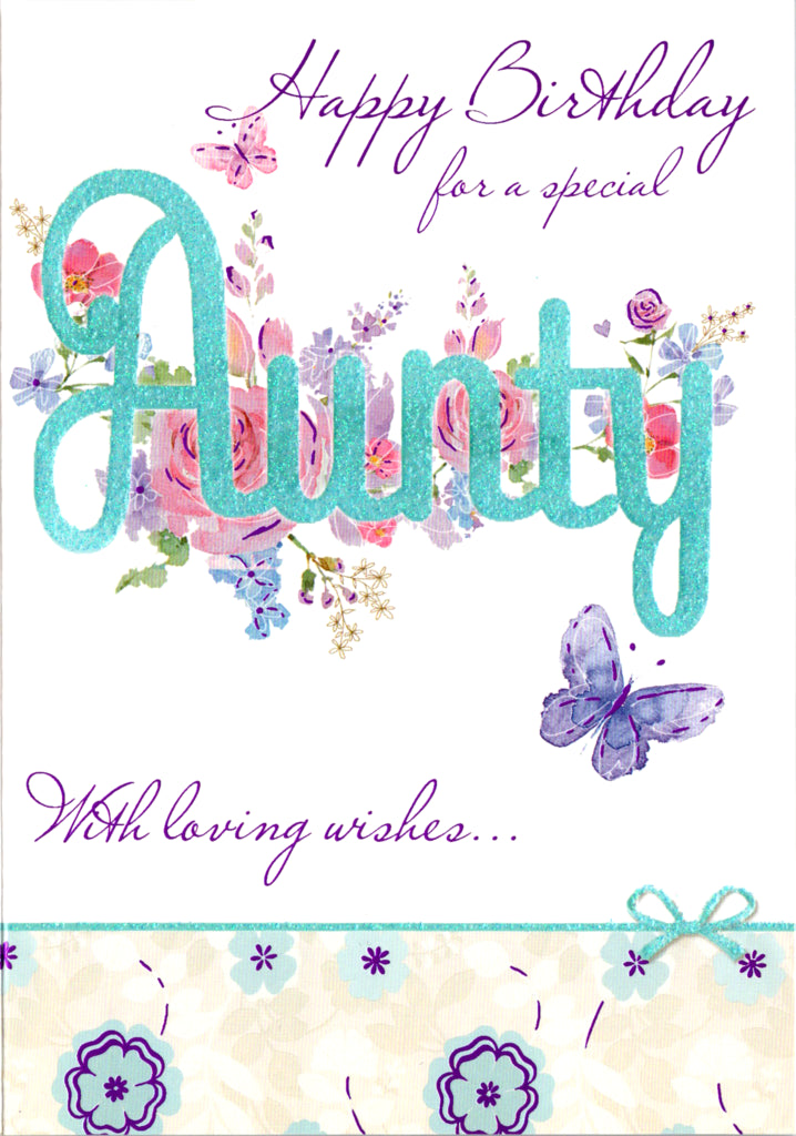 Flowers and Butterfly- Aunt family birthday card. Retail $3.49. Inside: Hoping your birthday brings you all the treasures and delights you deserve!... | 5875 | 256172