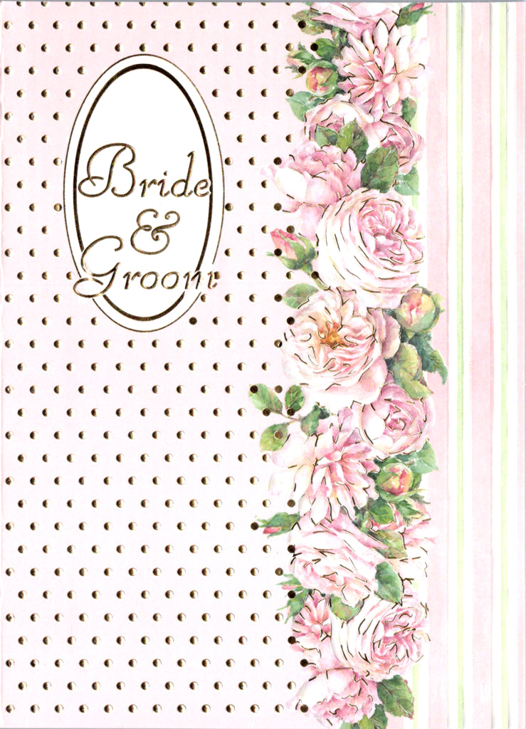 Pink polka dot and pink roses embossed die cut wedding greeting card by Carol Wilson Inside: Wishing you love and happiness. Retail $4.99 | CRG1434 | 256174