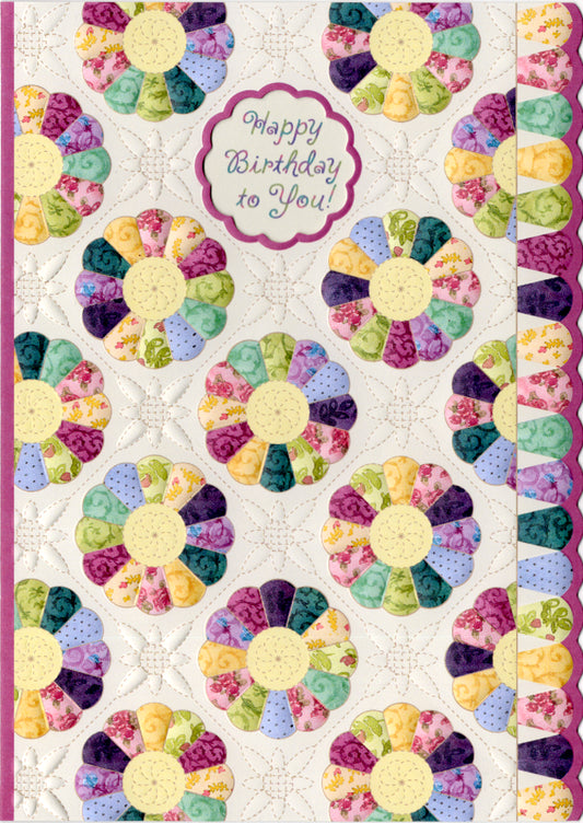 Button quilt embossed die-cut birthday card by Carol Wilson. Inside: Happy Birthday! Retail $4.99.  | CRG1391 | 256184