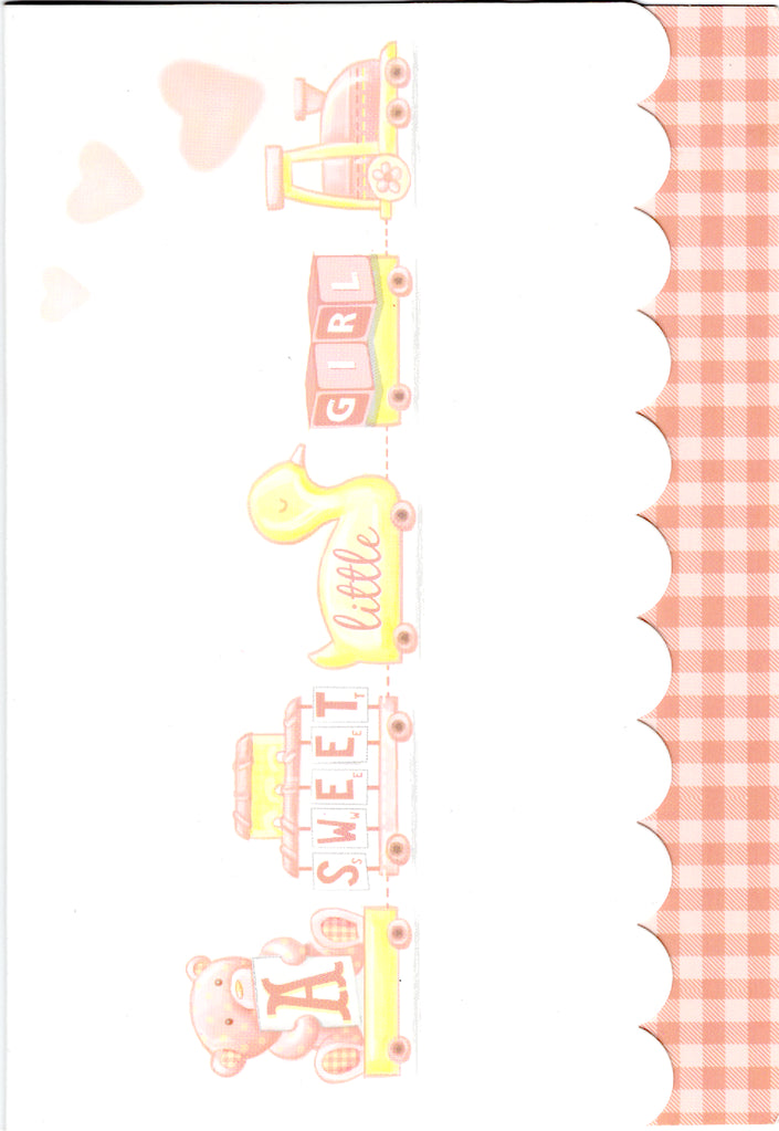 Pink toy train new baby girl greeting card. Retail $2.59 Inside: ....to bring you all the happiness in the world. | 4798 | 256205
