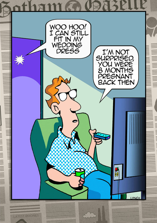 Mark Lynch Husband Wife Wedding Dress Pregnant Funny Birthday Greeting Card 5x7 | 1143 | 259309