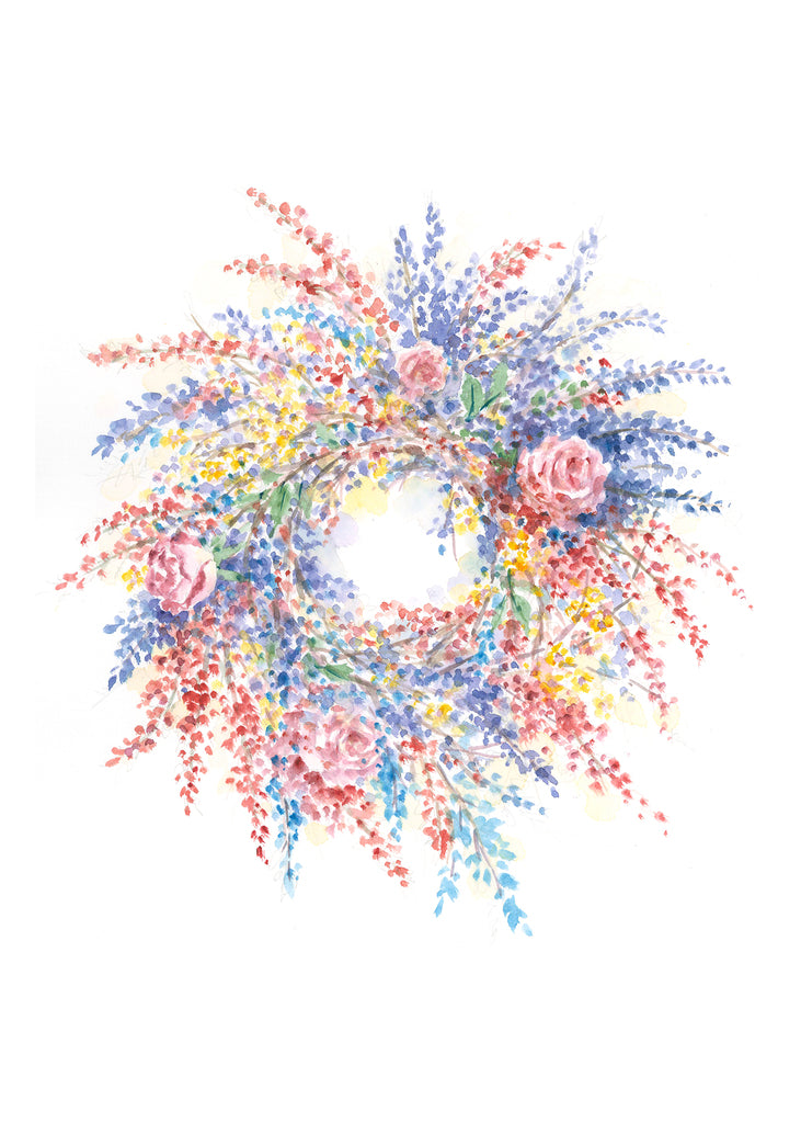 Carols Rose Garden Colorful Floral Wreath Flower Watercolor Greeting Card 5x7 H-FLW007 | 1785 | 260054