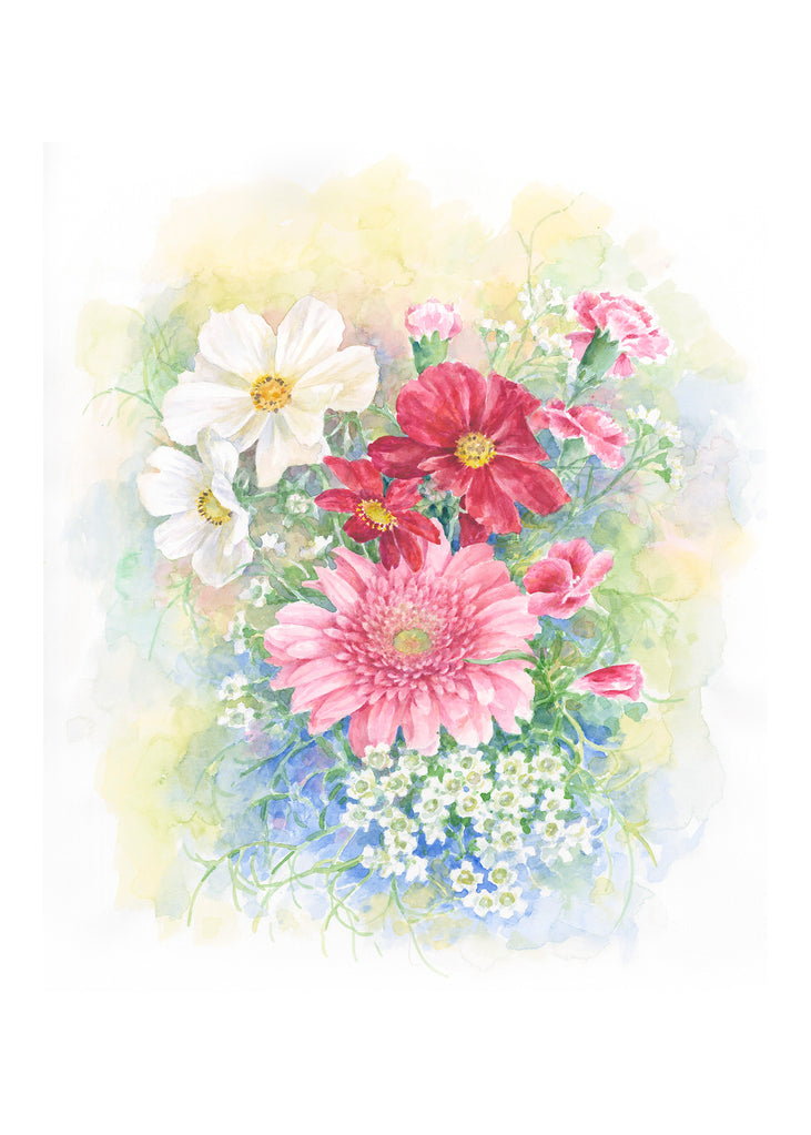 Carols Rose Garden Gerbera Daisy Flower Watercolor Greeting Card 5x7 H-MFL075 | 1813 | 260082